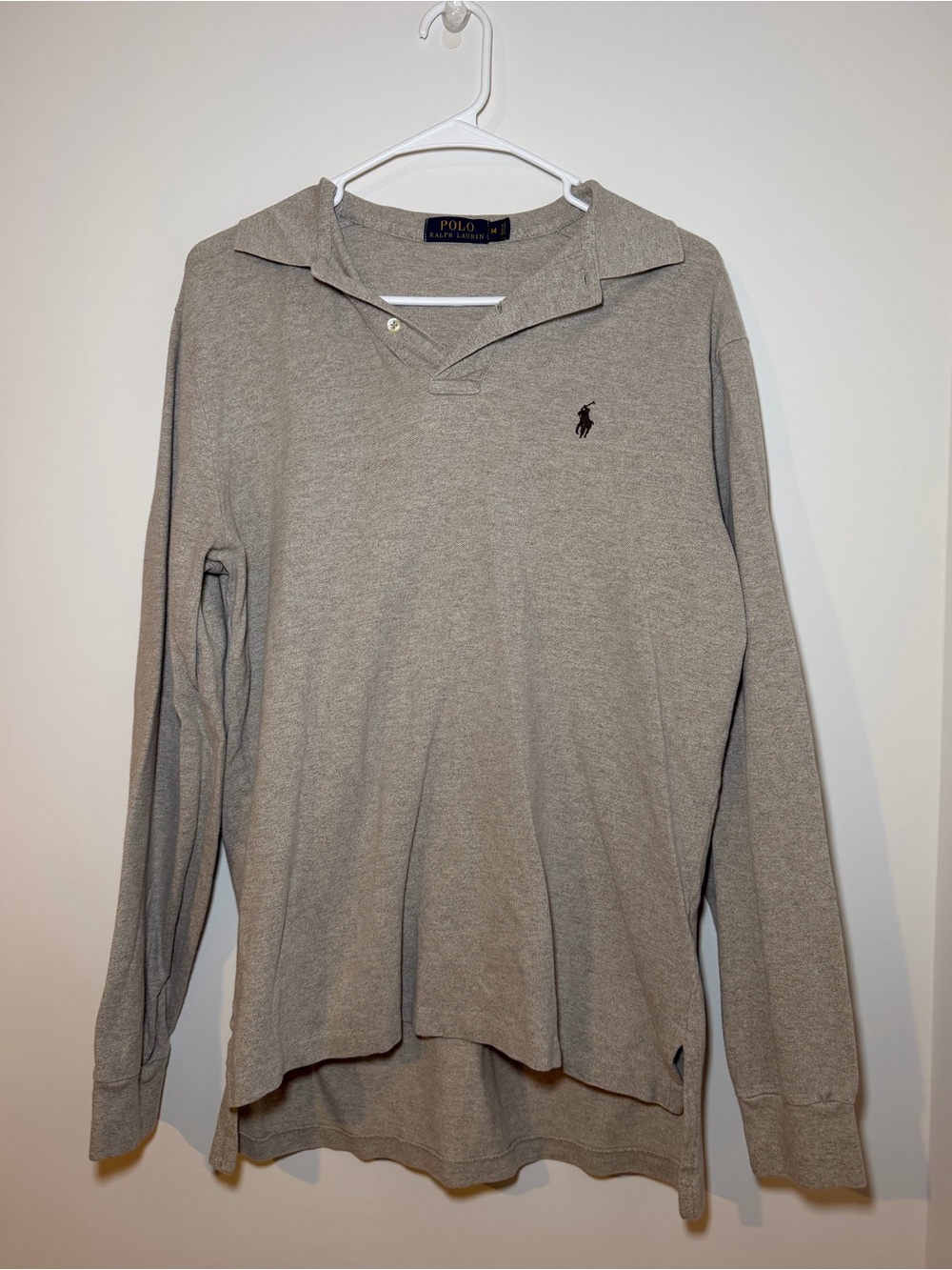 Polo Ralph Lauren Beige Long Sleeve Polo Shirt Black Pony Men’s Medium